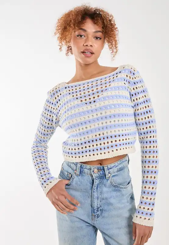 Striped Crochet Jumper - Pink Vanilla