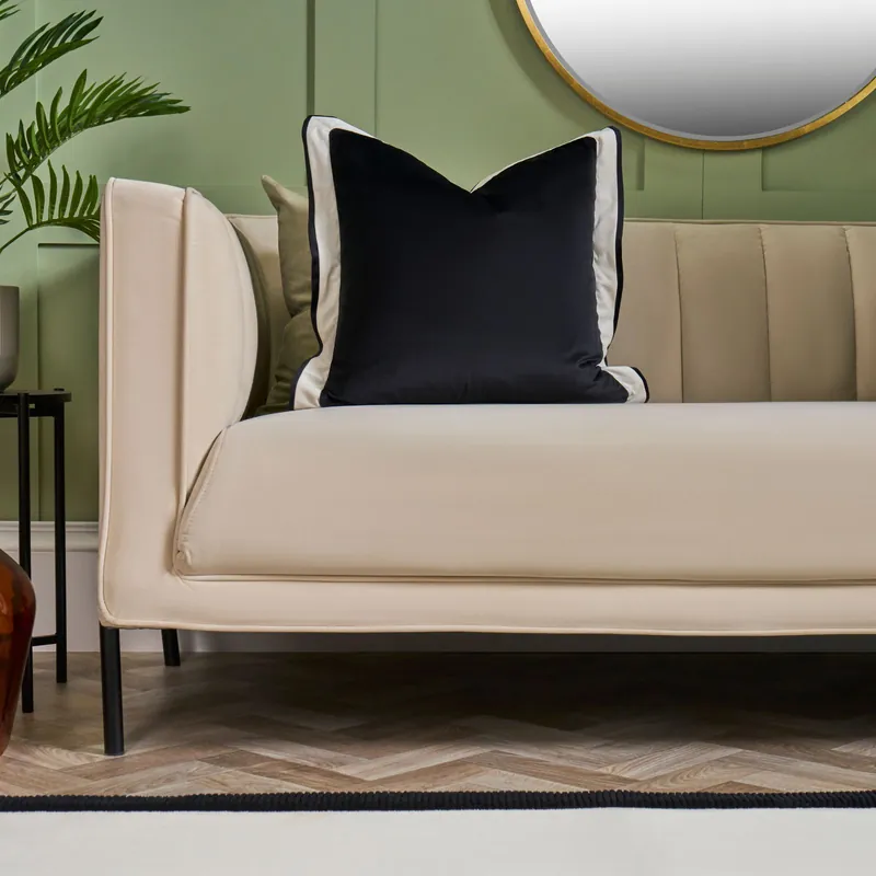 2 Pack Matte Velvet Oxford Edge Square Cushion Covers, Black/White - OHS