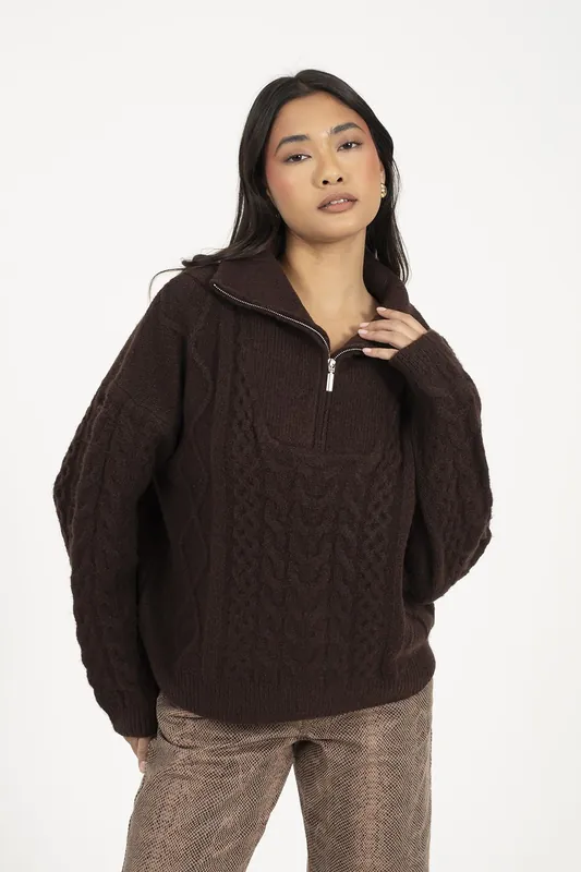 Quarter Zip Cable Knit Jumper - Brave Soul