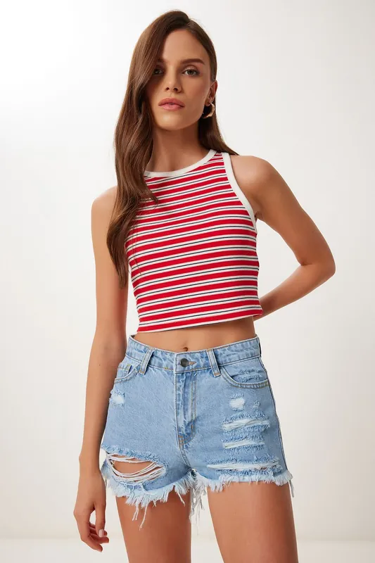 High Waist Destroyed Denim Shorts - Happiness Istanbul