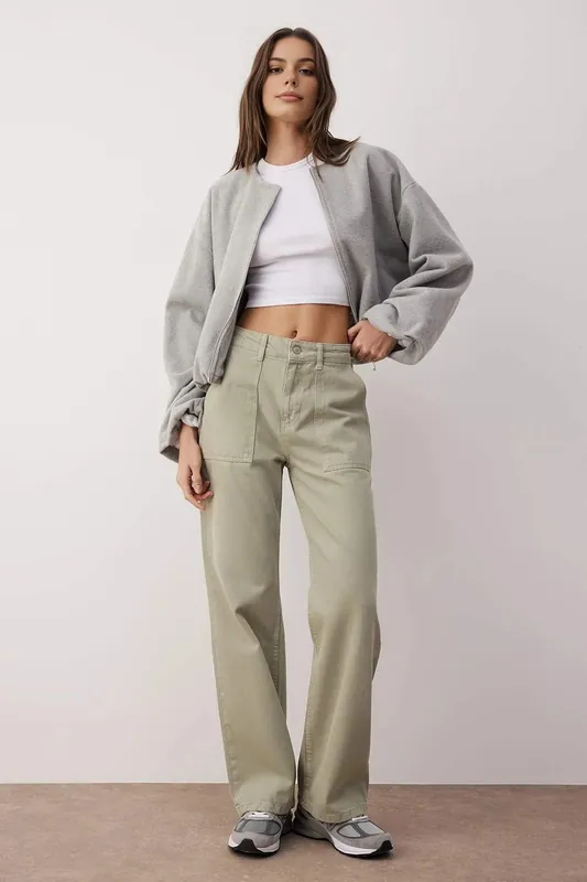 High Waist Utility Wide Leg Jeans With Front Pockets - WOVCOR