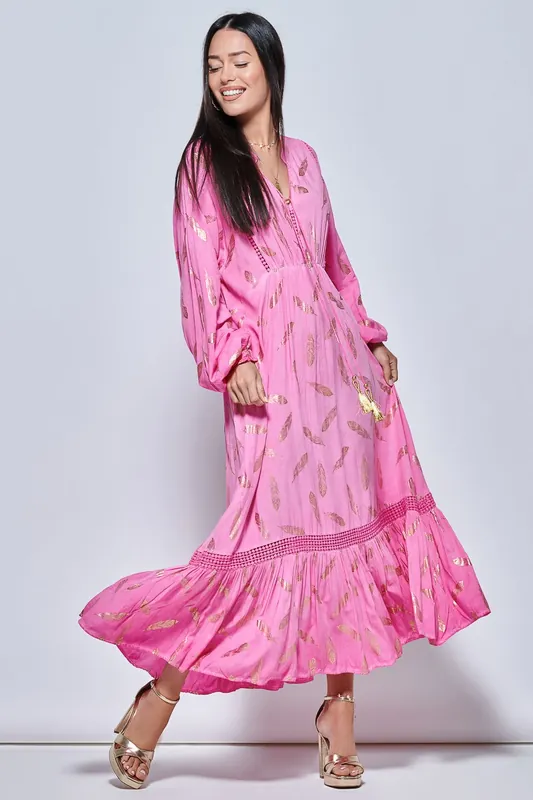 Long Sleeved Lace Trim Holiday Maxi Dress - Jolie Moi