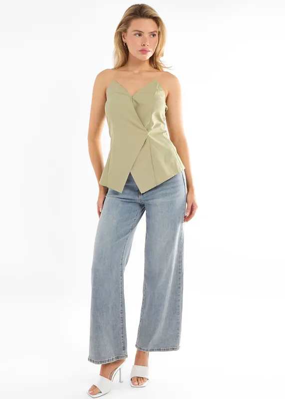Sage Tall Asymmetric Bandeau Corset Top - Gini London