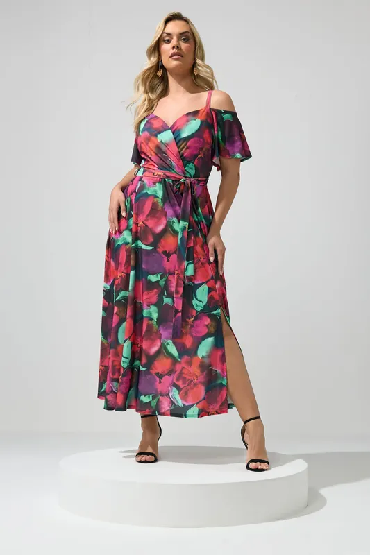 Abstract Floral Print Maxi Dress - Yours