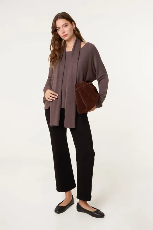 Brown Scarf Cut And Sew 2in1 Jumper - Blue Vanilla