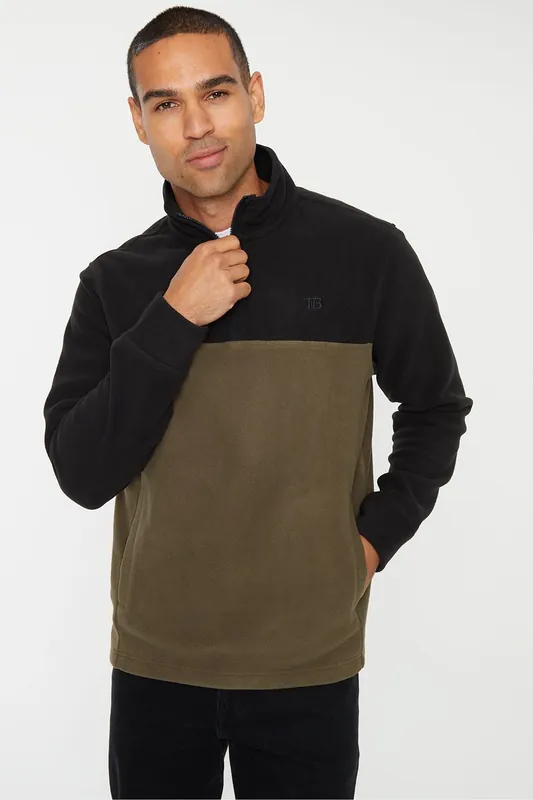 Wham' Two Tone Quarter Zip Fleece Jumper - Threadbare