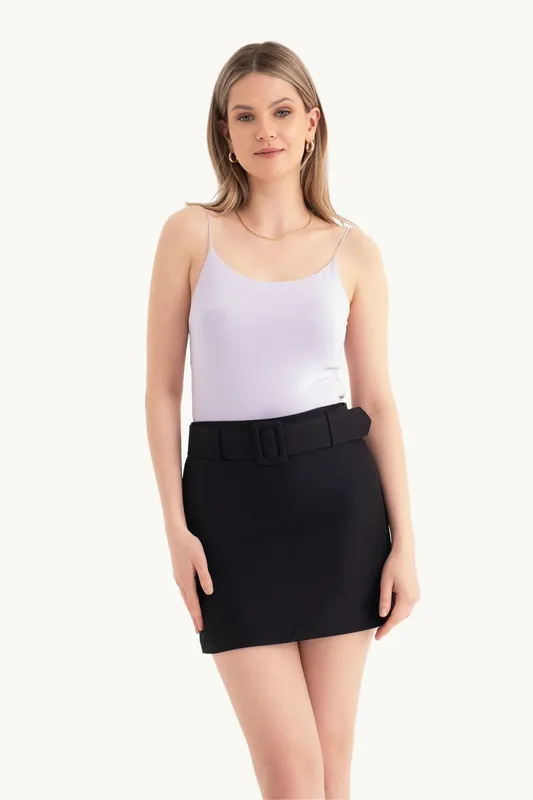 High Waist Mini Skirt with a Belt Detail - Hiccup