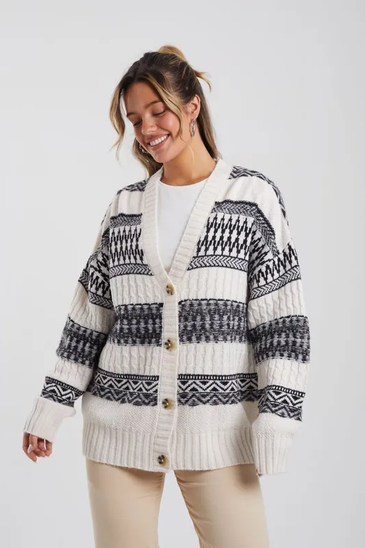 Button Through Fairisle Stripe Cardigan - Brave Soul