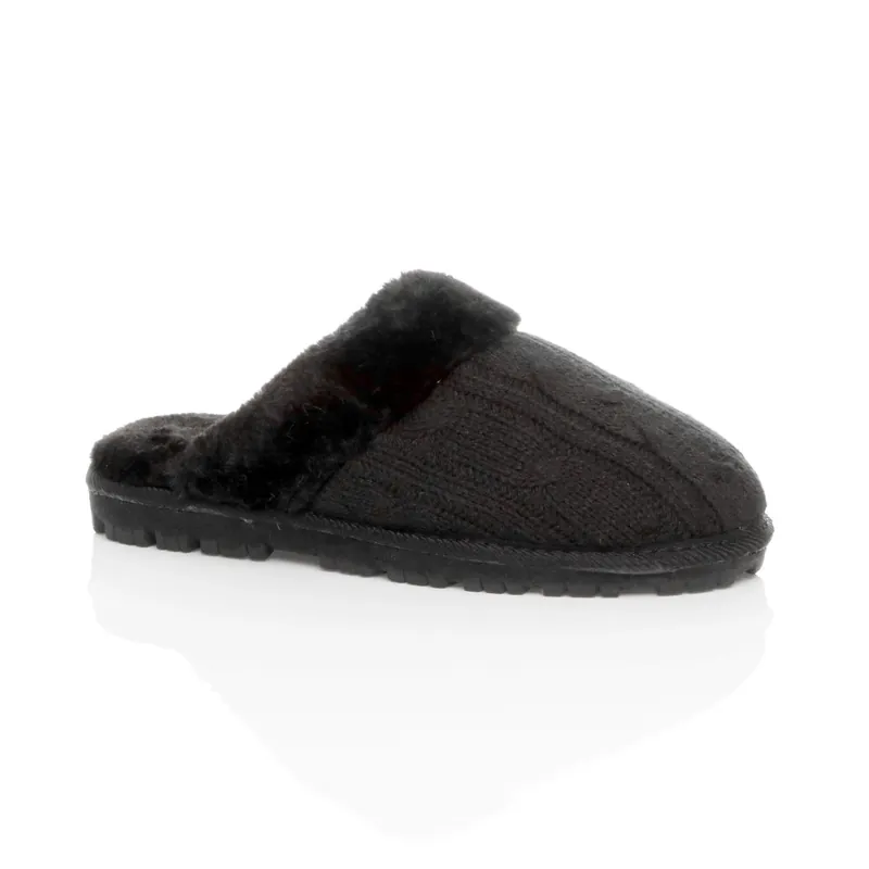Flat Heel Mule Cable Knit Slippers - AJVANI