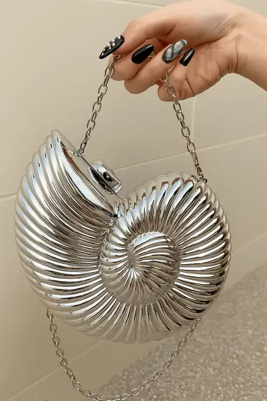 Mirror Shell Snail Conch Shape Evening Prom Party Clutch Handbag Bag - AJVANI