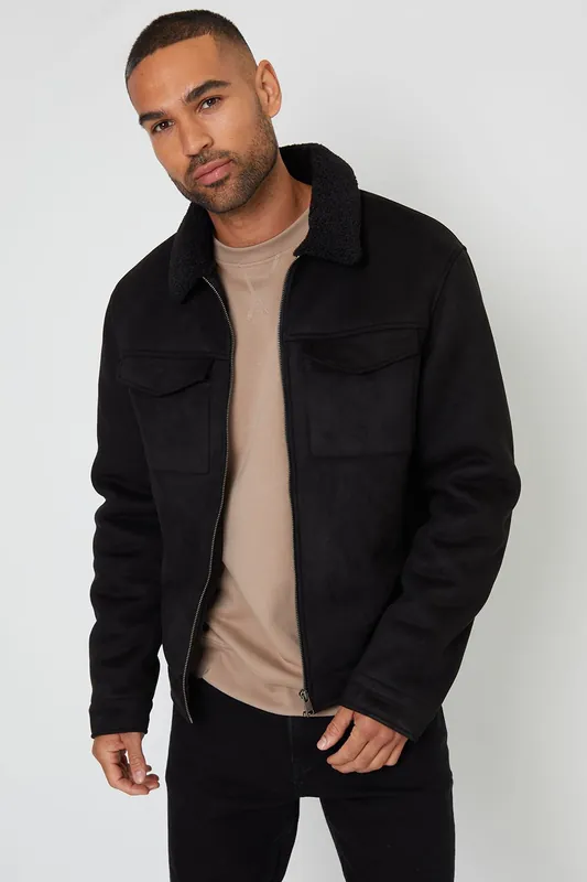 Olpherts' Faux Suede Borg Lined Aviator Jacket - Threadbare