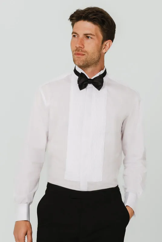 White Pleated Front Slim Fit Wing Collar Dress Shirt - Dobell