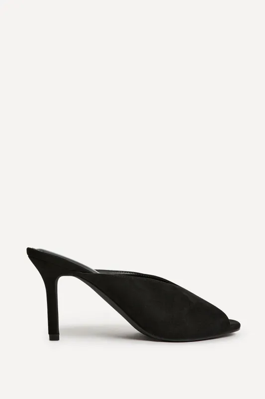 Marseille Black Peep Toe Mule Heels - Linzi