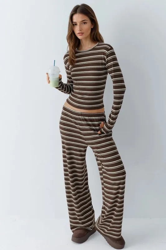 Striped Wide Leg Two-Piece Coord Set
