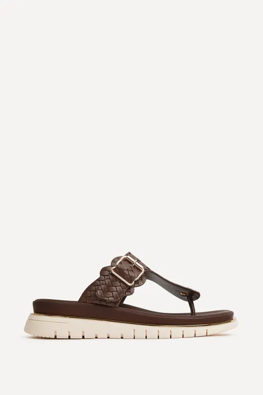 Jovelle Brown Woven Toe Post Flat Sandal - Linzi