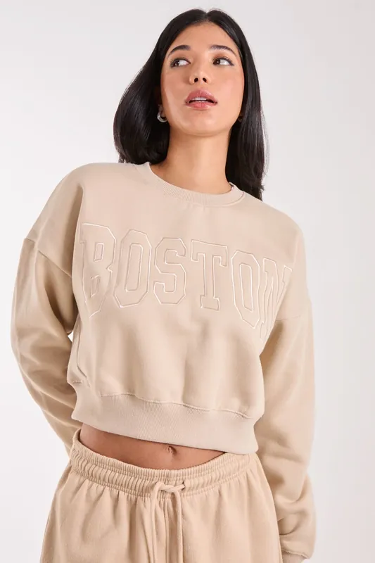 Boston Silk Detail Crop Sweater - Pink Vanilla