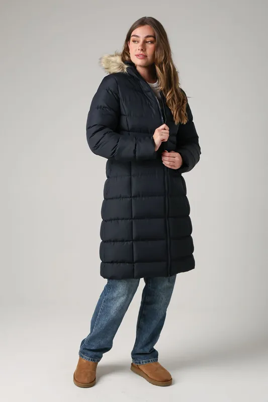 Midi Padded Parka Jacket with Faux Fur Hood - French Connection