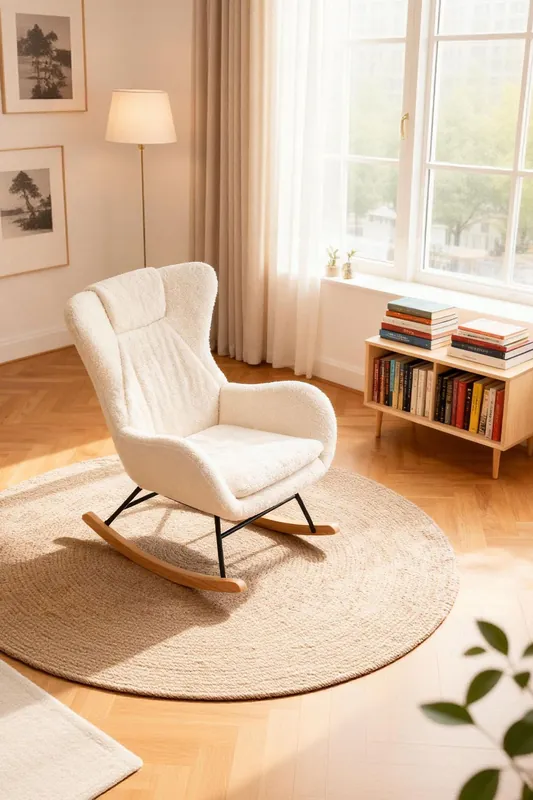 White Lambswool Upholstered Rocking Chair - Living and Home