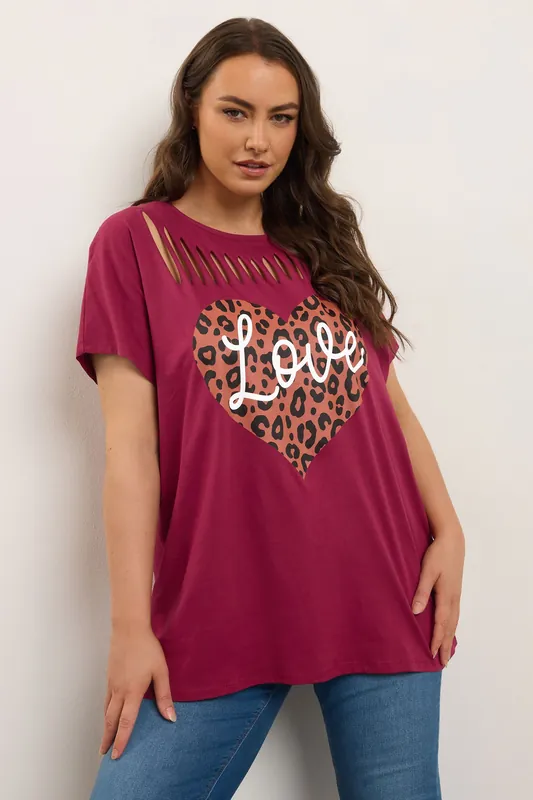 Leopard Heart Slash Detail Top - Yours