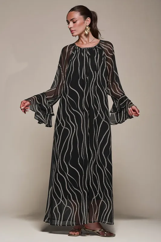Chiffon Long Sleeve Shift Maxi Dress - Jolie Moi