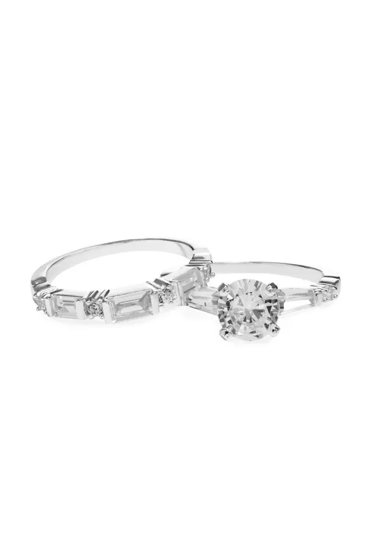 Rhodium Plate Cubic Zirconia Engagement Set Rings - Jon Richard