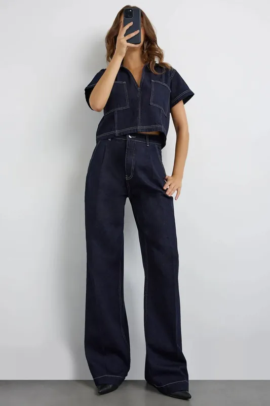 High-Waisted Wide-Leg Raw Jeans