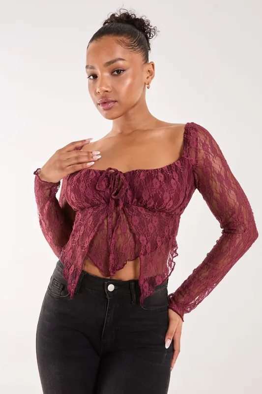 Long Sleeve Lace Butterfly Top - Pink Vanilla