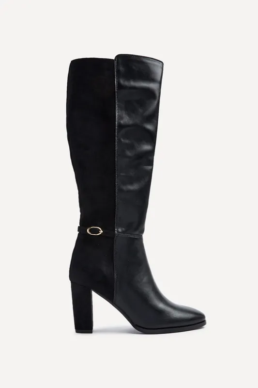 Symone Black High Leg Block Heeled Boot - Linzi
