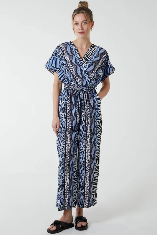 Multi Stripe Animal Jumpsuit - Blue Vanilla
