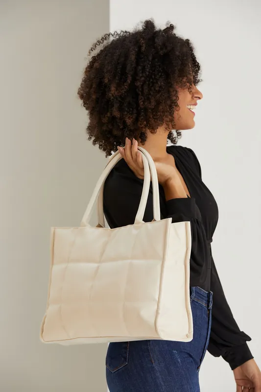 Quilted Pu Leather Tote Bag with Detachable Strap - Belissh