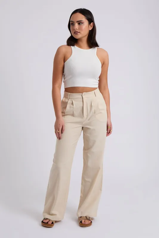 Beige Linen Blend Wide Leg Trouser - Urban Bliss