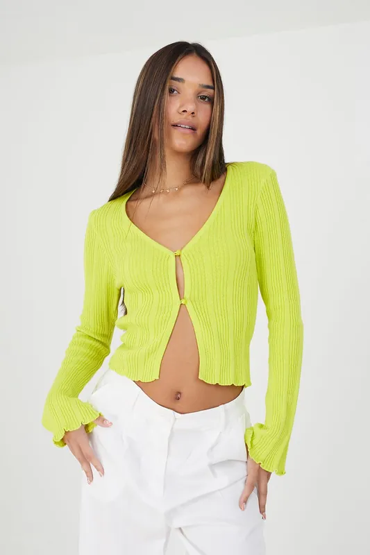Ribbed Knitted Cardigan with Wide Sleeve - Brave Soul