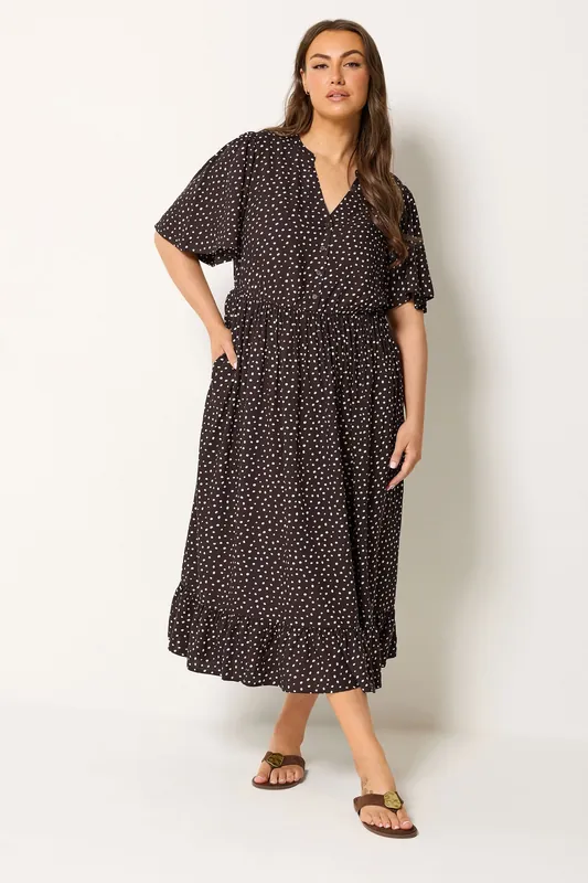 Spot Print Notch Neck Maxi Dress - Yours