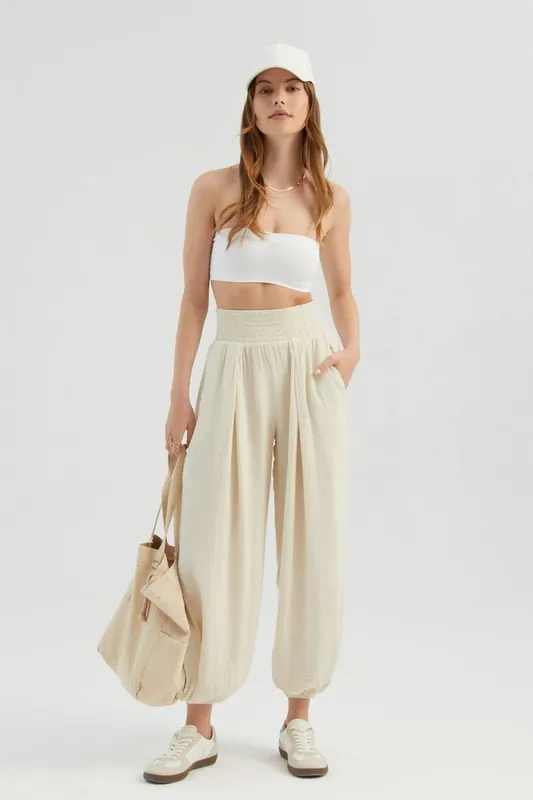 High Waist Elastic Waist Baggy Pants - Hiccup