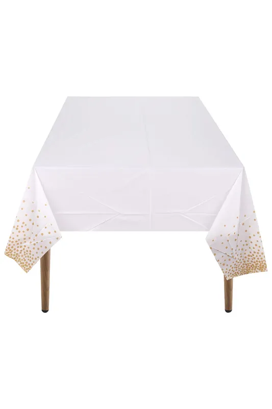 White With Gold PVC Table Cover, 137cm x 274cm - Neel Blue