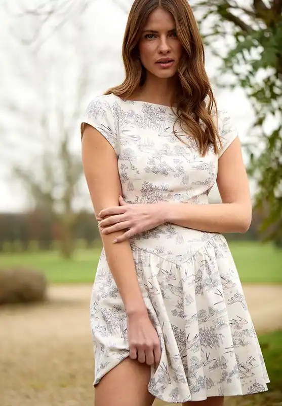 Heidy Corset Inspired Josephine Print Mini Dress In Cream - Lily and Lionel