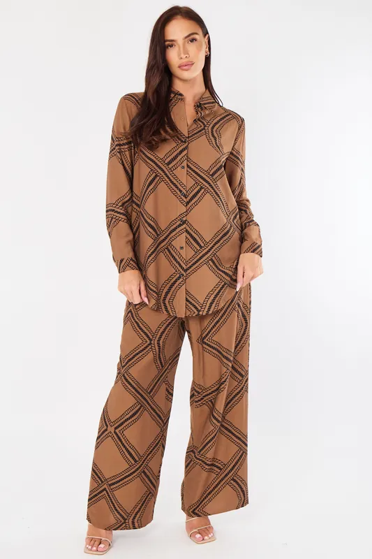 Brown Rope Lattice Print Wide-Leg Co-ord