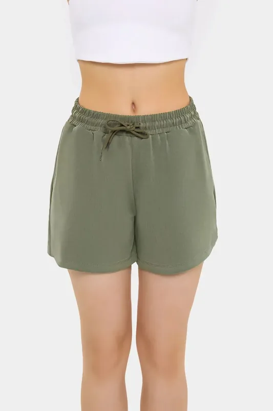 High-Waist Woven Shorts with Drawstring