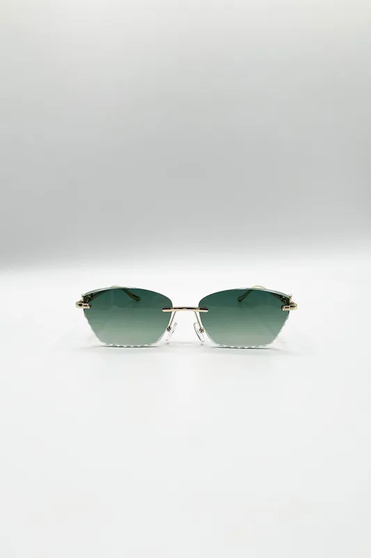 Cat Eye Rimless Sunglasses In Green - SVNX