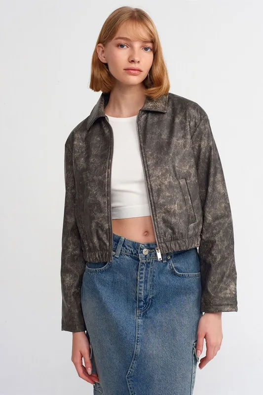 Crop Faux Leather Bomber Jacket - Dilvin