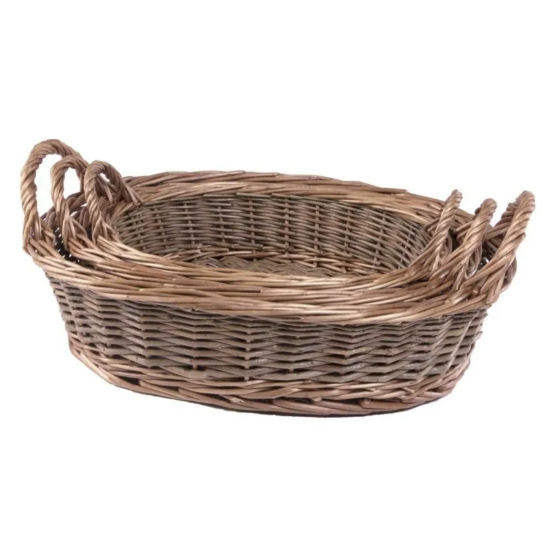 Set of 3 Two Tone Green Oval with Handles Willow Trays - Red Hamper