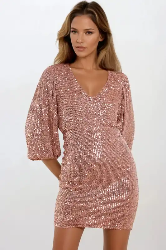 Sequin V Neck Mini Dress - Aftershock London
