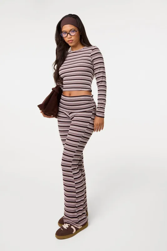 Ivory Stripe Turnover Trousers - Pink Vanilla