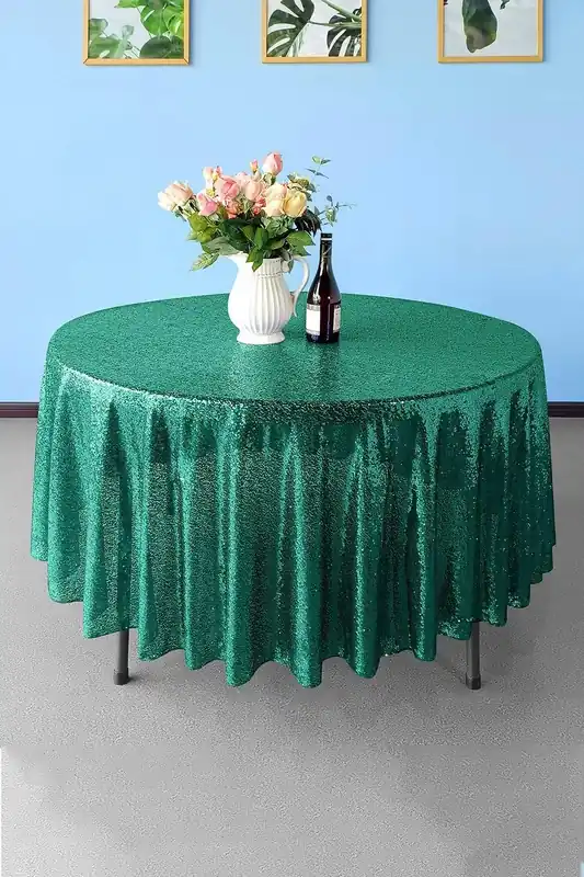 Neel Blue 70 Inch Round Sequin Tablecloth