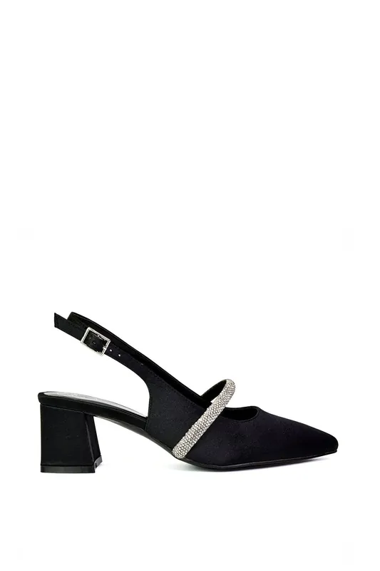 Sandie' Sling Back Strappy Pointed Toe Diamante Mid Block Heels - XY London