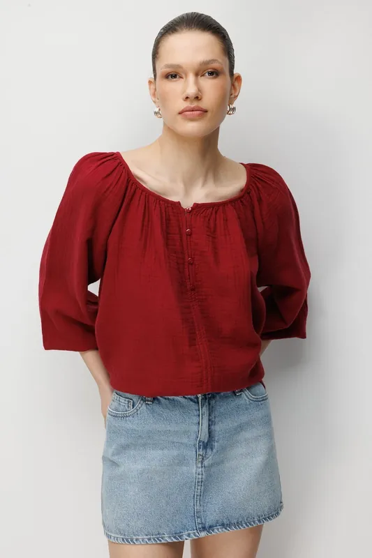 Buttoned Muslin Blouse - MixRay