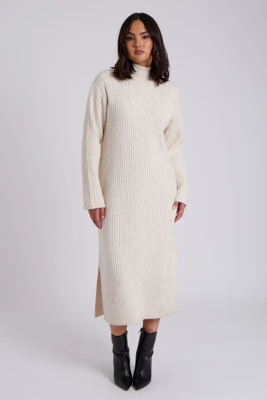 Stand Neck Dress Ribbed - Urban Bliss
