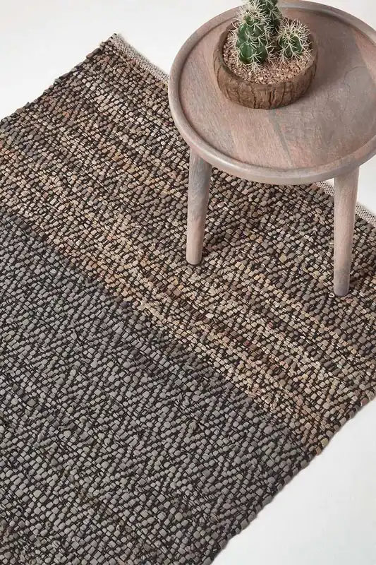 Leather Handwoven Herringbone Hall Runner, 66 x 200 cm - Homescapes