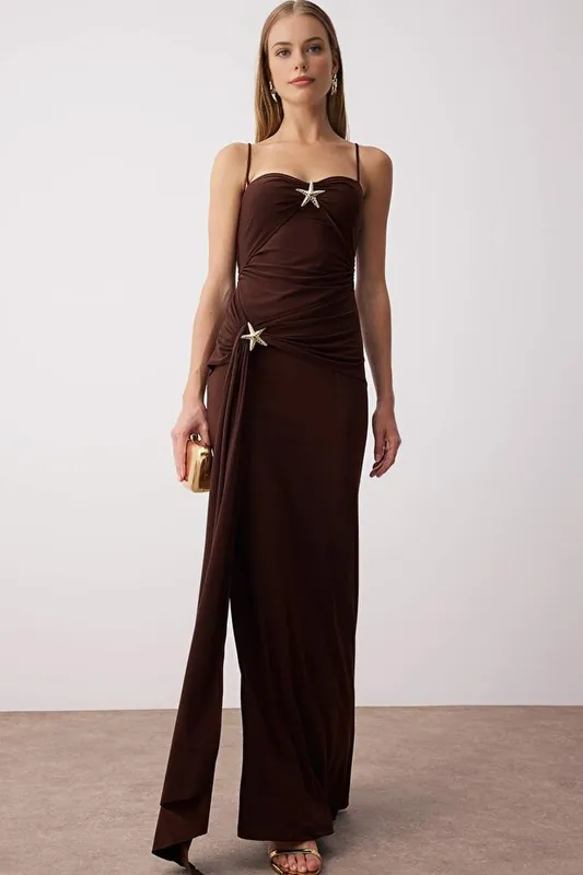 Embellished Detail Knitted Maxi Evening Dress - WOVCOR