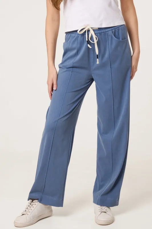 Elasticed Waist Stretch Wide Leg Denim Trousers - Alse Studio